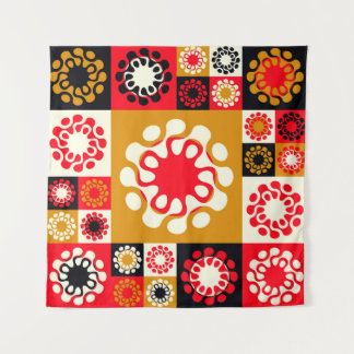 asian style ethnic mosaic with stylised flowers in tapestry