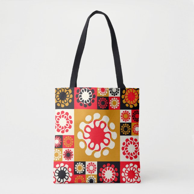asian style ethnic mosaic with stylised flowers in tote bag (Front)