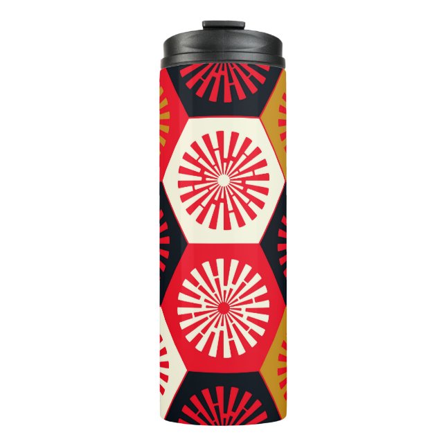 Asian Style Floral Hexagonal Pattern Thermal Tumbler (Front)
