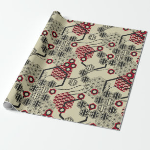 Asian style hexagon red and black pattern wrapping paper