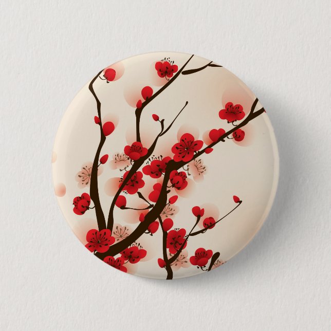 Asian Style Painting, Plum Blossom in Spring 6 Cm Round Badge (Front)