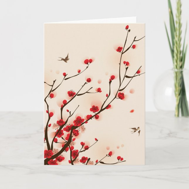 Asian Style Painting Plum Blossom in Spring Card (Front)