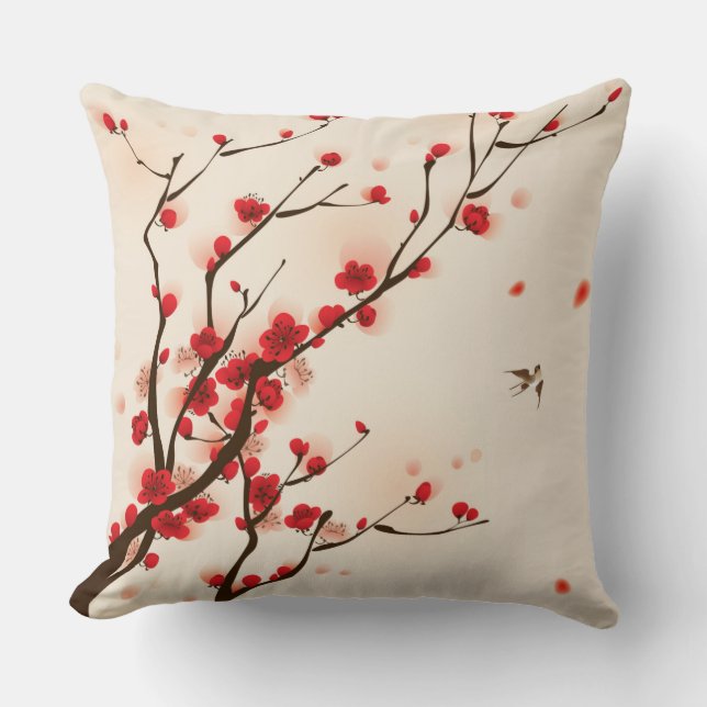 Asian Style Painting, Plum Blossom in Spring Cushion (Front)