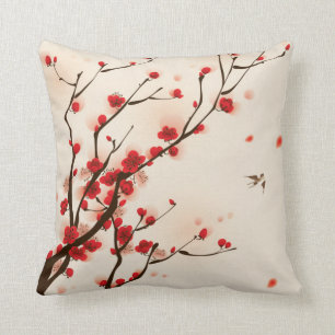 Asian Style Painting, Plum Blossom in Spring Cushion