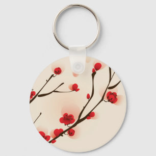 Asian Style Painting, Plum Blossom in Spring Key Ring