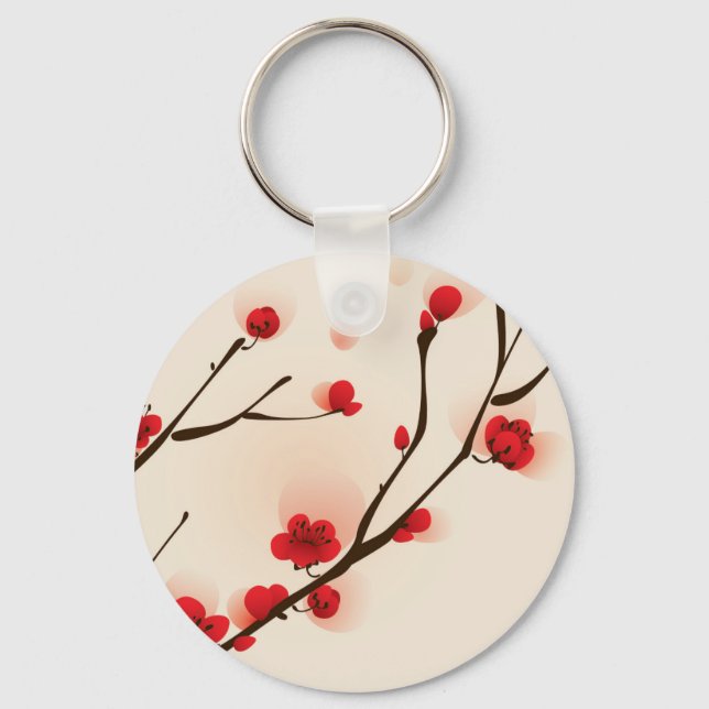 Asian Style Painting, Plum Blossom in Spring Key Ring (Front)