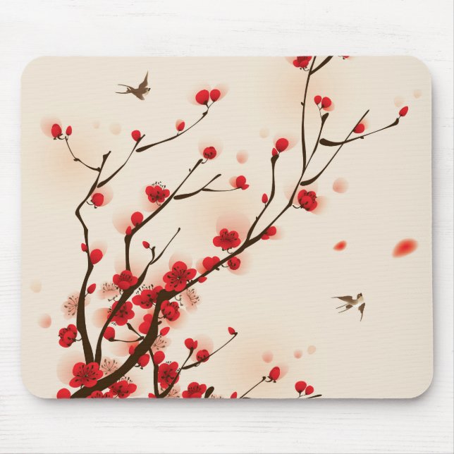 Asian Style Painting Plum Blossom in Spring Mouse Mat (Front)