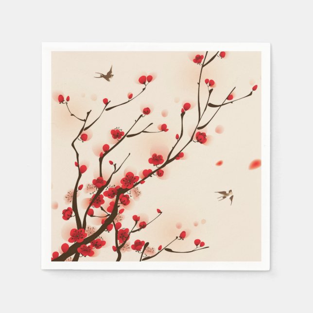 Asian Style Painting Plum Blossom in Spring Napkin (Front)
