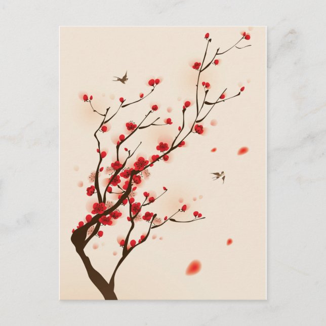 Asian Style Painting Plum Blossom in Spring Postcard (Front)