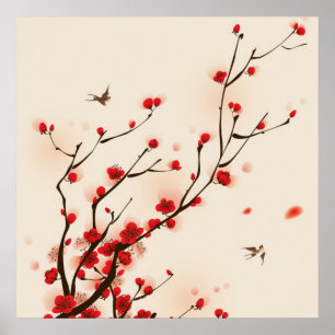 Asian Style Painting Plum Blossom in Spring Poster