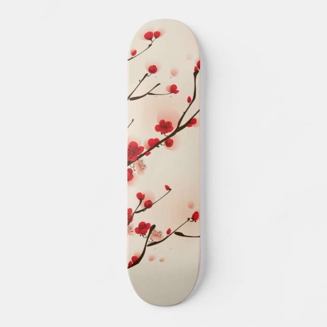 Asian Style Painting, Plum Blossom in Spring Skateboard (Front)