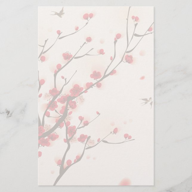 Asian Style Painting, Plum Blossom in Spring Stationery (Front)