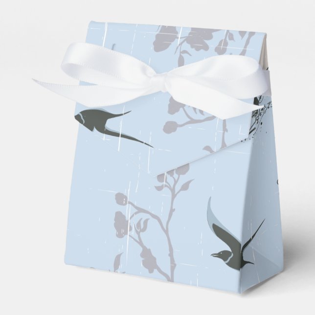 Asian Style Pink Lilies and Roses on Blue Favour Box (Front Side)