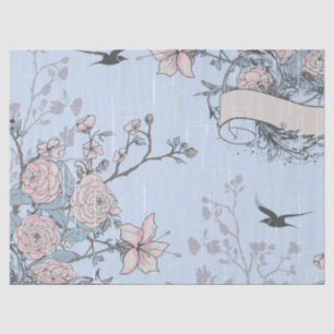 Asian Style Pink Lilies and Roses on Blue Tissue Paper