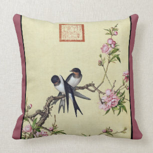 Asian Swallow Swift Birds Flowers Throw Pillow