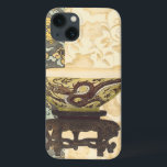 Asian Tapestry with Bowl and Dragon Design iPhone 13 Case<br><div class="desc">A Vision Studios creation,  this decorative Asian tapestry style painting features a lovely bowl with a great dragon design. The bowl is set against a cream background with floral print. Give this as a gift,  or purchase it for yourself!</div>
