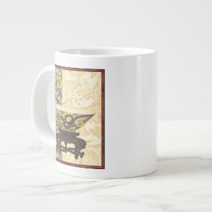 Asian Tapestry with Bowl and Dragon Design Large Coffee Mug