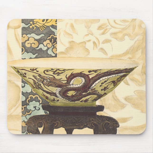 Asian Tapestry with Bowl and Dragon Design Mouse Mat (Front)