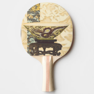 Asian Tapestry with Bowl and Dragon Design Ping Pong Paddle