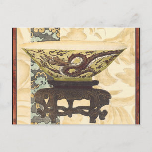 Asian Tapestry with Bowl and Dragon Design Postcard