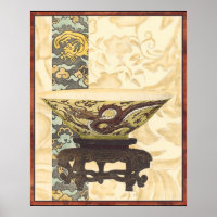 Asian Tapestry with Bowl and Dragon Design