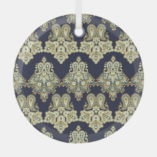 Asian Textile: Floral Paisley Illustration Glass Tree Decoration