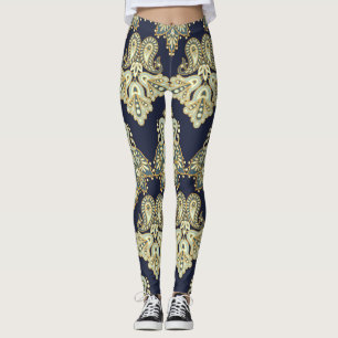 Asian Textile: Floral Paisley Illustration Leggings