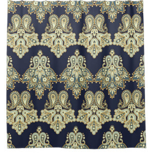 Asian Textile: Floral Paisley Illustration Shower Curtain