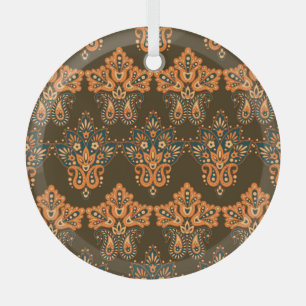 Asian Textile Paisley: Floral Vintage Illustration Glass Tree Decoration