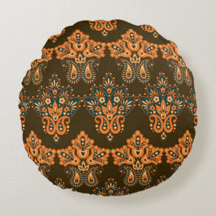 Asian Textile Paisley: Floral Vintage Illustration Round Cushion
