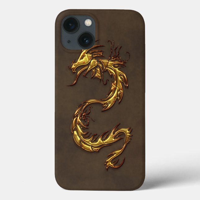 Asian Tribal Gold Dragon & Faux-Leather Case-Mate iPhone Case (Back)