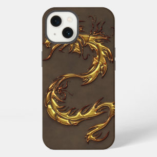 Asian Tribal Gold Dragon & Faux-Leather iPhone 13 Case