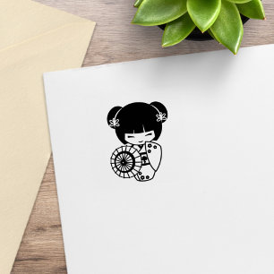 Asian Umbrella Geisha Girl in Kimono 2 Rubber Stamp