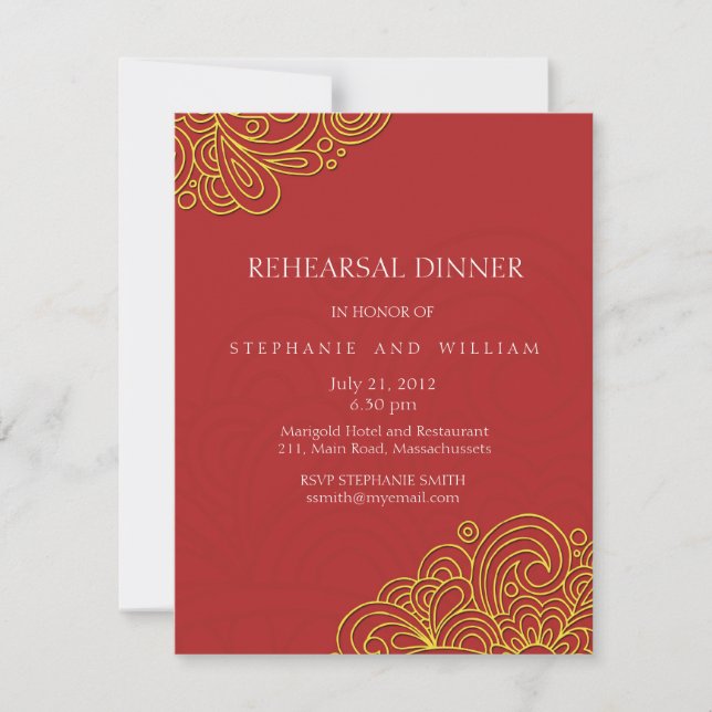 Asian Vintage Swirl Rehearsal Dinner Card (Front)