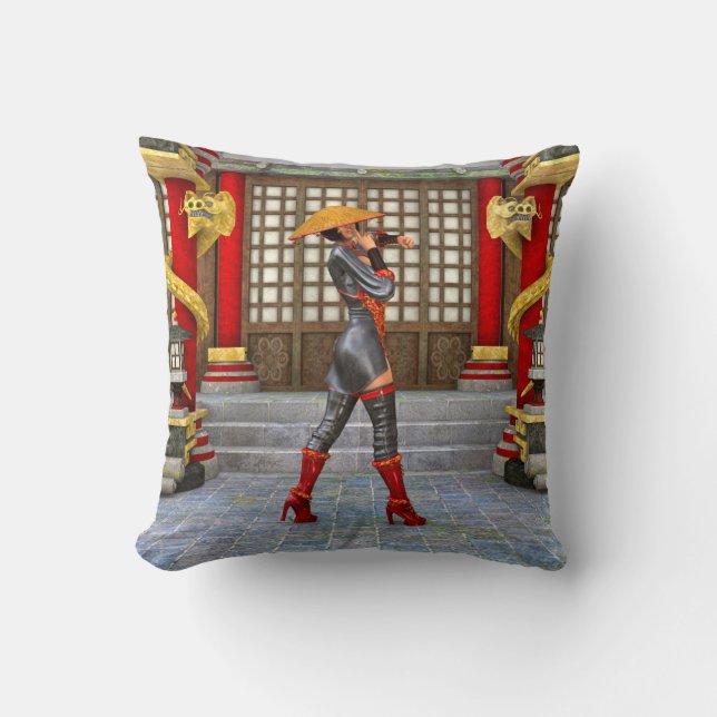 Asian Warrior Maiden Fantasy Samurai Artwork Cushion (Front)