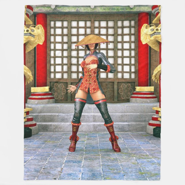 Asian Warrior Maiden Fantasy Samurai Artwork Fleece Blanket (Front)