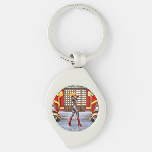 Asian Warrior Maiden Fantasy Samurai Artwork Key Ring (Front)