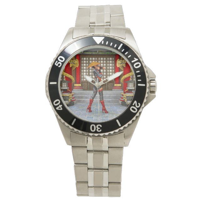 Asian Warrior Maiden Fantasy Samurai Artwork Watch (Front)