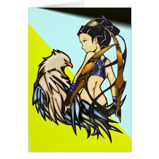 Asian Warrior Woman and Eagle Card