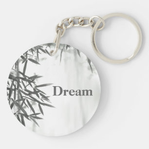 Asian wash painting style (sumi-e) style bamboo key ring