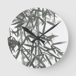Asian wash painting style (sumi-e) style bamboo round clock