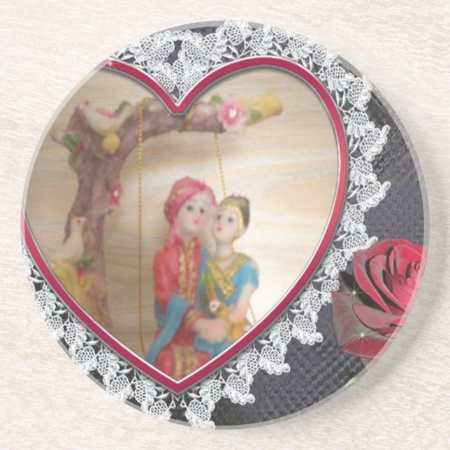 Asian Wedding Couple on Heart Swing Art Print/ Coaster (Front)