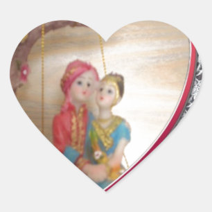 Asian Wedding Couple on Heart Swing Art Print/ Heart Sticker