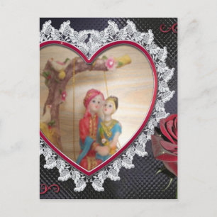 Asian Wedding Couple on Heart Swing Art Print/ Postcard