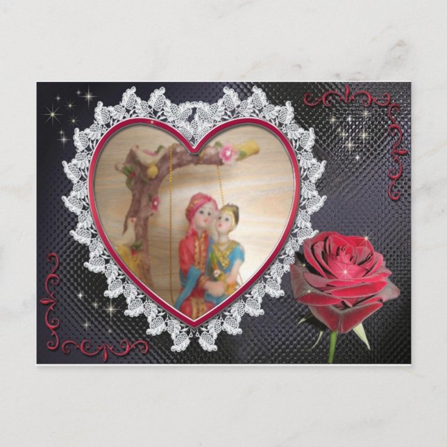 Asian Wedding Couple on Heart Swing Art Print/ Postcard (Front)