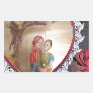 Asian Wedding Couple on Heart Swing Art Print/ Rectangular Sticker