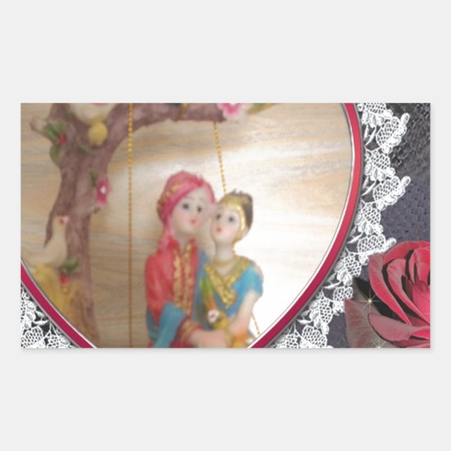 Asian Wedding Couple on Heart Swing Art Print/ Rectangular Sticker (Front)
