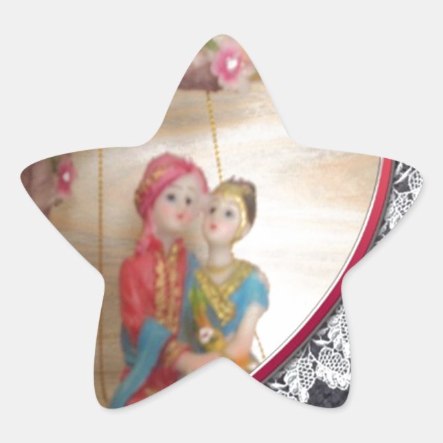 Asian Wedding Couple on Heart Swing Art Print/ Star Sticker (Front)