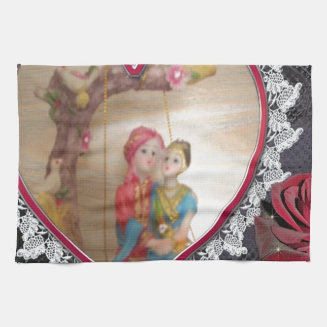 Asian Wedding Couple on Heart Swing Art Print/ Tea Towel (Horizontal)