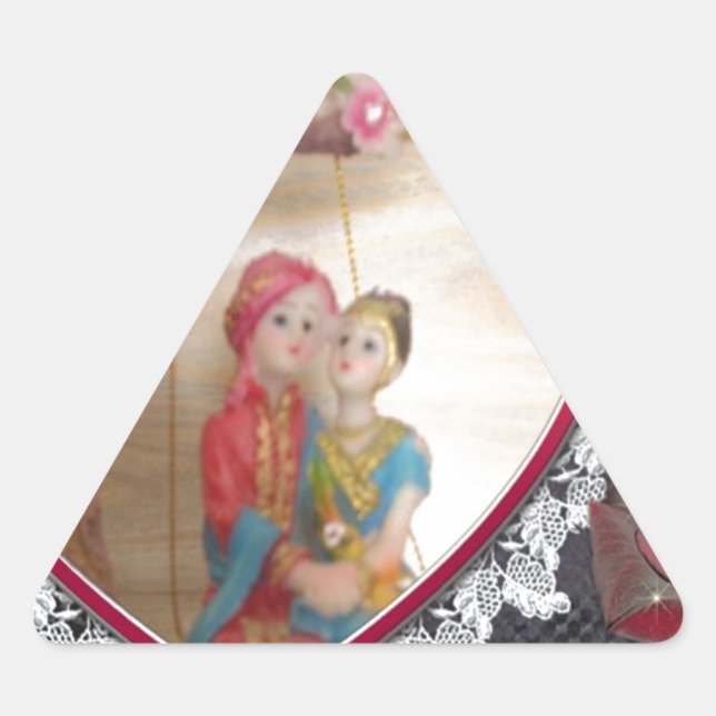 Asian Wedding Couple on Heart Swing Art Print/ Triangle Sticker (Front)